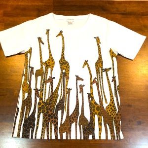 Women's Vintage 80s 90s Gantos Tee T-shirt Giraffe Safari Beaded Size M Brown